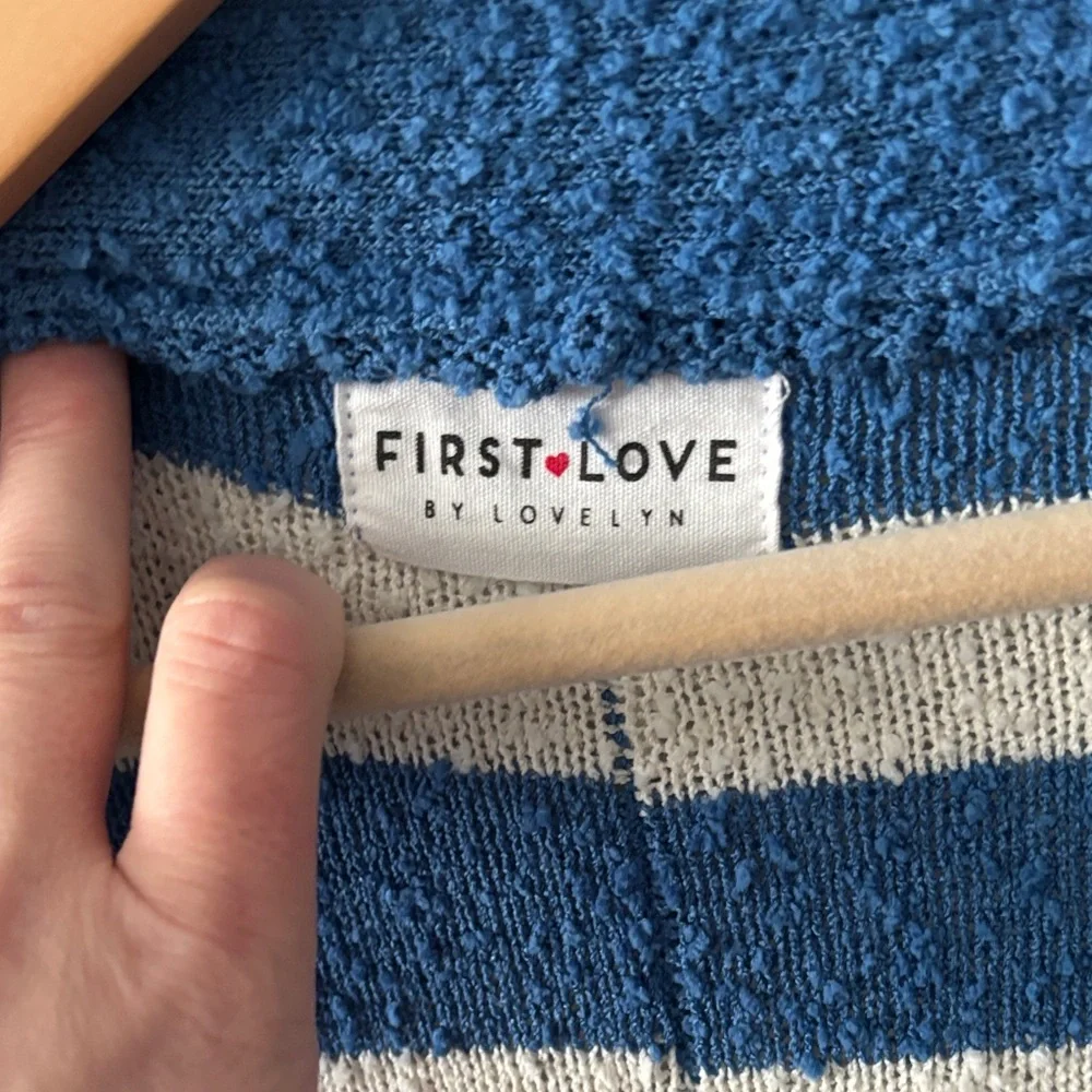First Love Blue and White Striped Cardigan - Picture 2 of 4